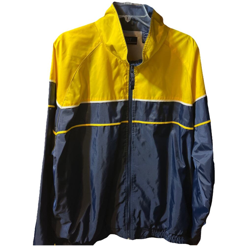Vintage SRT Full Zip Windbreaker Jacket Shell Mens Navy Blue Yellow LS XLT